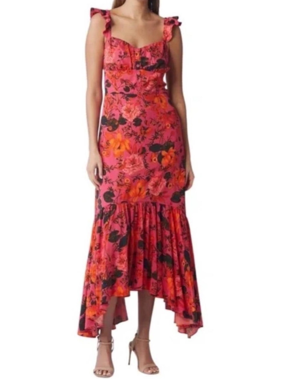 Chelsea28 Floral Smocked Back High-Low Midi Dress Size M NWT